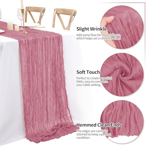 Dusty Rose Cheesecloth Table Runner 16 Pack 35 x 70 Inch Rustic Boho Wedding Decor