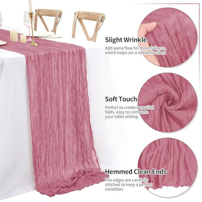 Dusty Rose Cheesecloth Table Runner 16 Pack 35 x 70 Inch Rustic Boho Wedding Decor