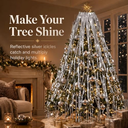 Silver Christmas Tree Tinsel Icicles Decor 20 x 40 Inches - Pack of 20