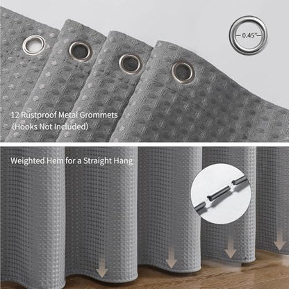 256GSM Grey Waffle Textured Shower Curtain 72x72 Inch - Hotel Spa Style