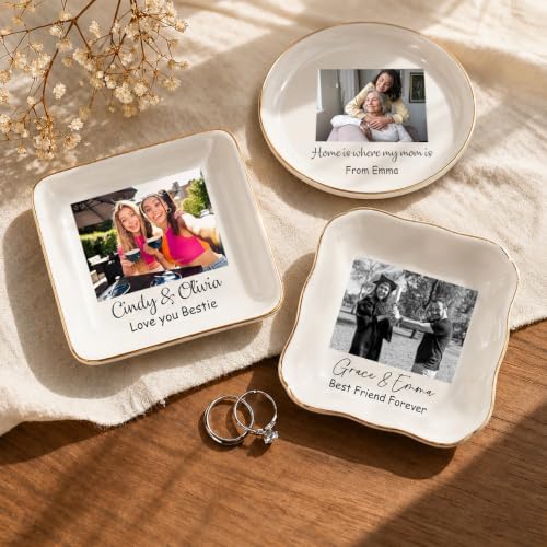 Waved Square Custom Photo Jewelry Dish Ceramic Ring Tray - Graduation Gift