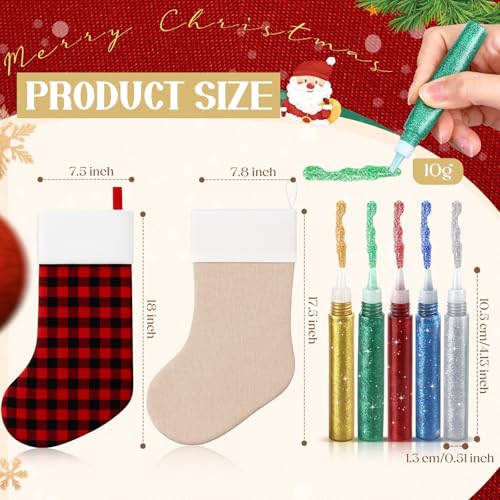 Christmas Stockings with Glitter Pens Set – Red & Black Linen Plus Glitter Glue