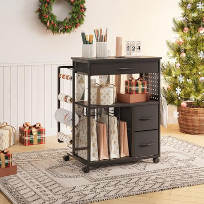 Garvee 3-Tier Gift Wrap Organizer Cart with Drawers & Storage