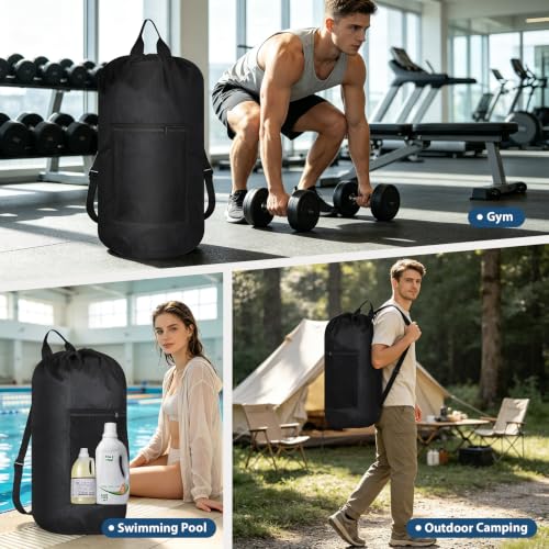 Large Black Laundry Bag for Dorm & Travel - Heavy-Duty Waterproof 13x29 Inches