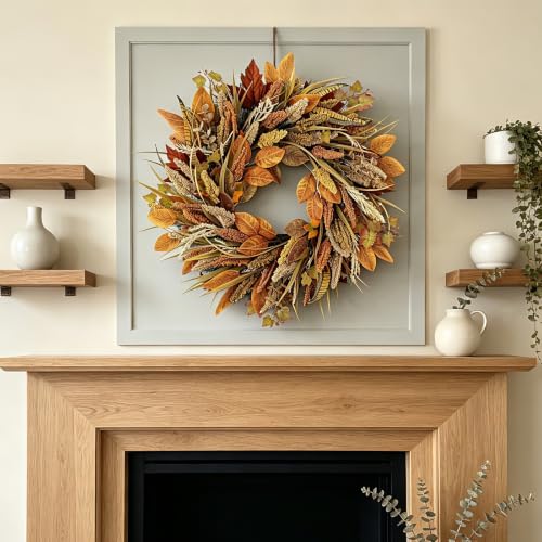 26-Inch Fall Wreath with Wheat Harvest Variation for Front Door, Indoor Outdoor Autumn Decor