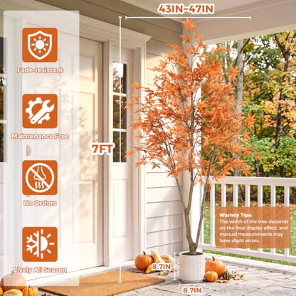 Artificial Maple Tree 7FT Fall Tree with Pot - Orange Autumn Decoration