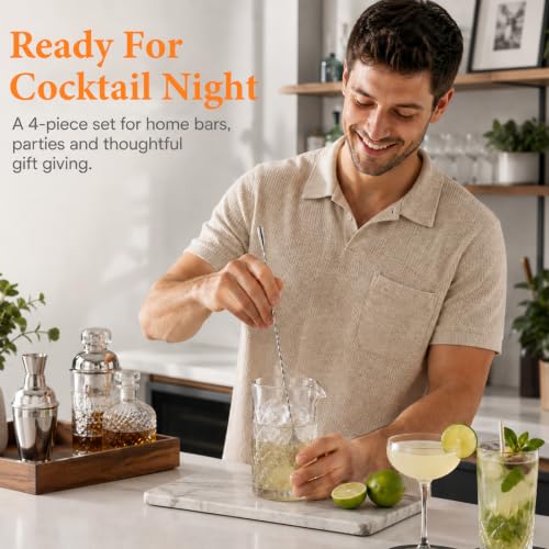 12 Inch Stainless Steel Bar Spoon Set for Cocktails and Drinks - 4 Pack