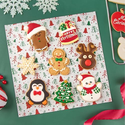 Christmas Wax Paper Sheets - Food-Grade, 10x10 Inches with Christmas Tree Pattern, 100 Sheets