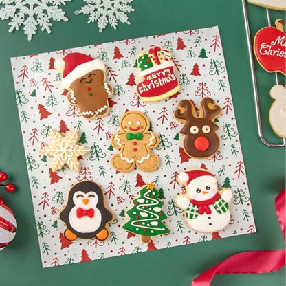 Christmas Wax Paper Sheets - Food-Grade, 10x10 Inches with Christmas Tree Pattern, 100 Sheets