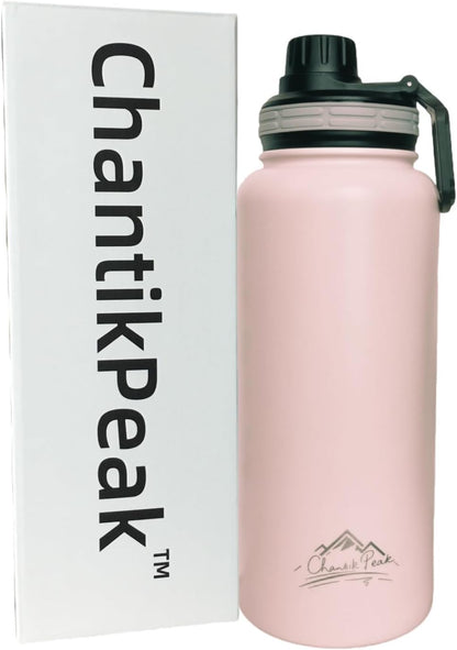 Skiennix Insulated Water Bottle - 32 oz Stainless Steel | Leak-Proof Lid & Pop-Up Straw in Blush Petal