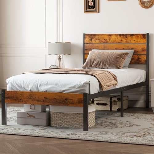 Sturdy Wood Bed Frame with Headboard, Heavy Duty Support Platform, No Box Spring Needed