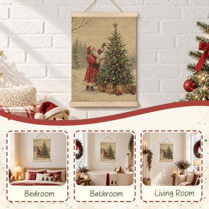 Christmas Wall Art Decor - Santa Claus Poster for Festive Home Decoration - 12x16 Inches - Variation: Christmas Tree Santa Claus