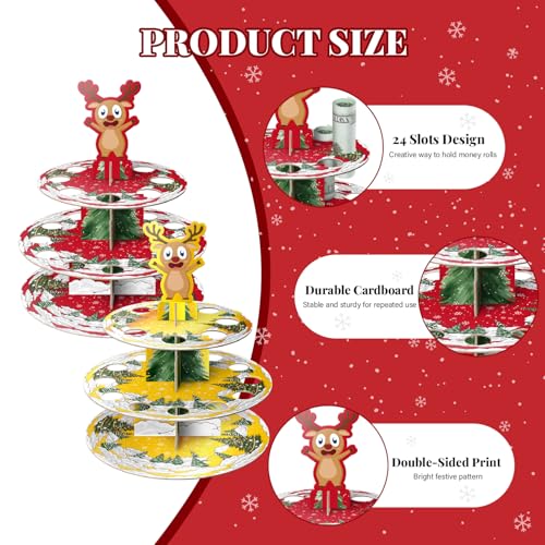 Christmas Money Holder Set - 2 Pack Holiday Gift Table Decorations - Red Snowflakes & Trees