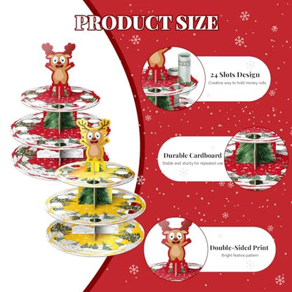 Christmas Money Holder Set - 2 Pack Holiday Gift Table Decorations - Red Snowflakes & Trees
