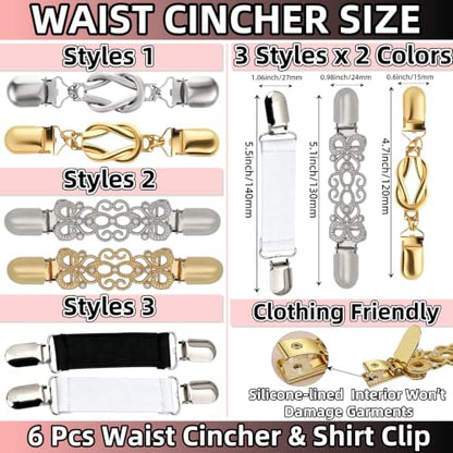 6 Pack Retro Waist Cinch Clips for Shirts, Sweaters & Dress Tights