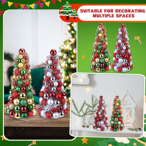 16 Inch Christmas Ball Tree Centerpiece Set - Glittered Holiday Decor