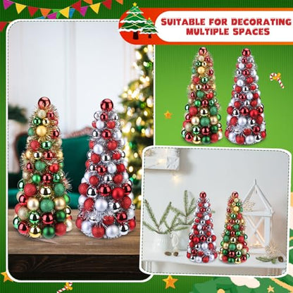 16 Inch Christmas Ball Tree Centerpiece Set - Glittered Holiday Decor