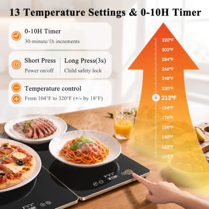 FYY Electric Warming Tray 3-Panel Food Warmer Black & Gold 32.76" x 15.6"
