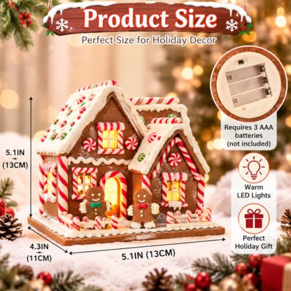 Christmas Village House with Warm Lights - Gingerbread Christmas Tabletop Decoration