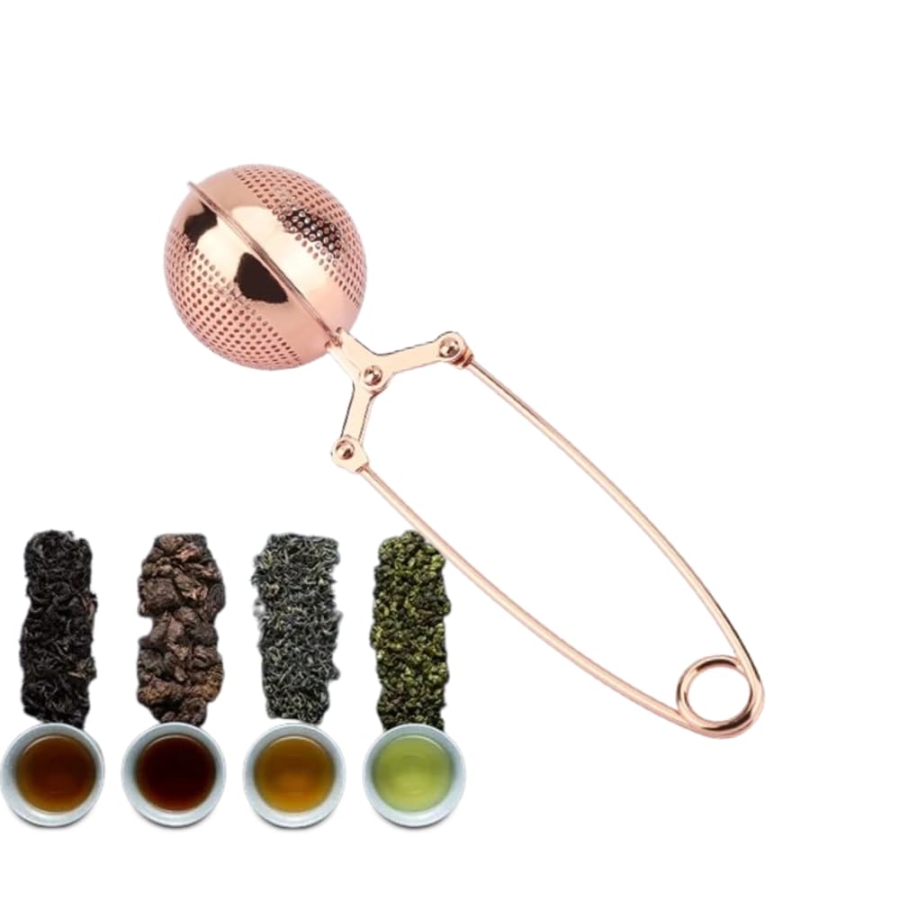 Haofy Tea Strainer, Stainless Steel Tea Filter, Twisting Snap Ball Infuser for Brewing Loose Leaf Tea Mulling Spices Seasonings with Long Handle, Fruit Infuser Insert, Rose Gold Tea Infuser Diffusers