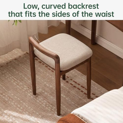 Vanity Stool Oak Wood with Walnut-White Finish — Solid Oak Home Vanity Chair, 14.29 W x 14.56 D x 20.67 H (Variation: Walnut-White)