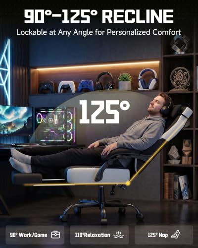 GTPLAYER Big & Tall Gaming Chair Charcoal 13 Wide Seat with Footrest
