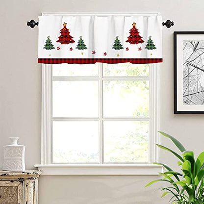 Christmas Valance Curtains for Windows, Red & White Holiday Kitchen Window Treatment - 54 x 18 inch - Variation 11