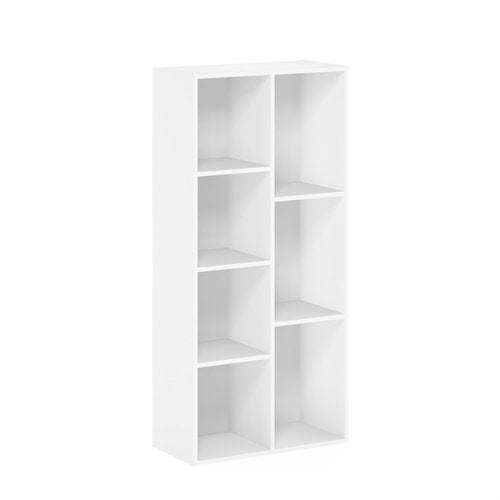 Furinno LUDER Book Shelf, 7-Cube Bookshelf, Bookcase with Open Shelves, 9.4 x 19.5 x 41.7, Easy Assembly, for Living Room, Bedroom, Home Office, White