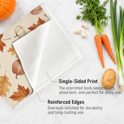 Fall Pumpkin Kitchen Towels Set of 2 - Autumn Leaves Thanksgiving Dish Towels