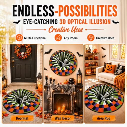 Halloween 3D Optical Illusion Rug Candy Corn Abyss Round Mat C