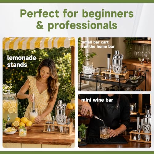 Stainless Steel Cocktail Shaker Set with Stand - Bartender Kit for Home Bar