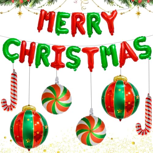 Christmas Balloon Decorations Set - Red, Green, Candy Canes, Party Balloons