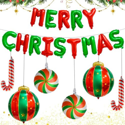 Christmas Balloon Decorations Set - Red, Green, Candy Canes, Party Balloons