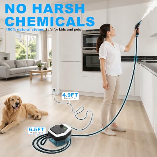 Handheld Steam Cleaner with 1.8L Tank, 15s Heat-Up, 60 Min Runtime for Home & Car Cleaning