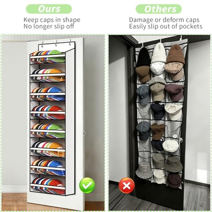 White 8-Tier Over-the-Door Hat Rack for Baseball Caps Large Capacity Organizer