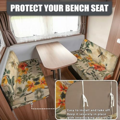 Floral Droganfly RV Dinette Cushion Covers 2-Piece Set - Dustproof & Stretch Fit
