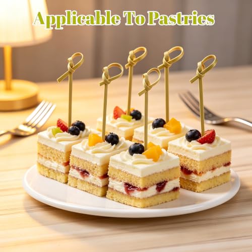 4.7 Inch Bamboo Cocktail Picks - 200 Pcs Knot Design Food Skewers for Appetizers and Drinks