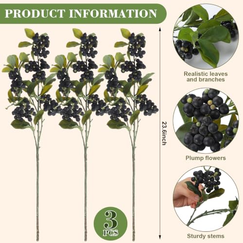 Artificial Blueberry Stems - 35.4 Inch Orange Faux Berries for Fall Decor