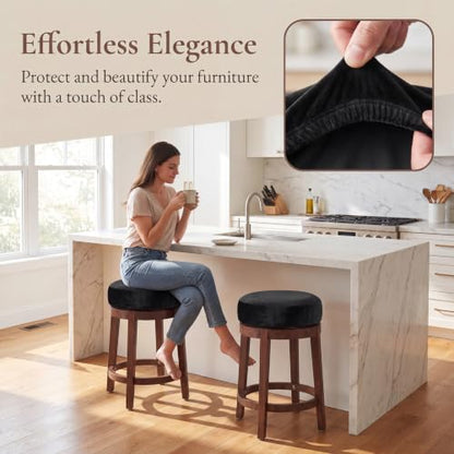 Velvet Elastic Round Bar Stool Covers 15-18 Inch Black Set of 4