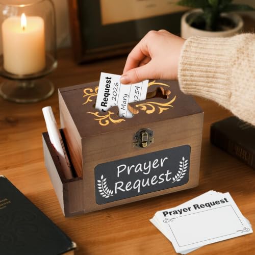 Nature Wood Prayer Box with Chalkboard and 100 Prayer Cards - Christian Gift