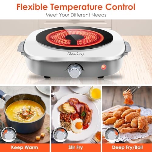 Davivy Electric Hot Plate - 1200W Portable Cooktop with Scratch-Resistant Ceramic Glass | Lightweight 3.1lbs, Perfect for Travel & Dorms