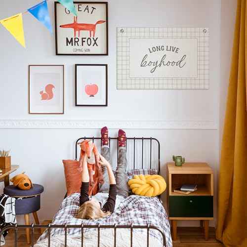 Long Live Boyhood Banner ? Boy Room Decor Linen Banner Hanging Flag Retro Pink for Nursery Playroom Wall Art Decor for Kids Bedroom Dorm Toddler Decorations (Green Plaid1)