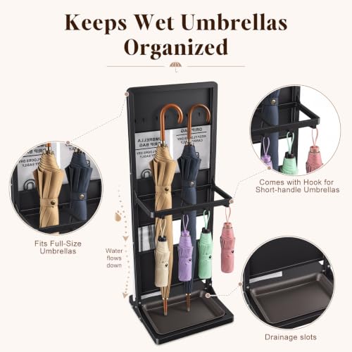 Large Wet Umbrella Stand with Bag Holder and Drip Tray - Entryway Organizer
