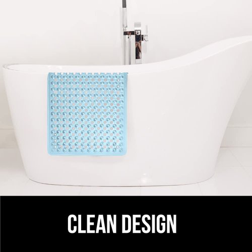 GORILLA GRIP Patented Bath Tub Shower Mat, 2 Pack, 35"x16" Washable Bathtub Floor Mats, Suction Cups and Drain Holes to Keep Tubs Clean, Blue