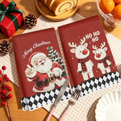 Xmas Reindeer Christmas Kitchen Towels Set - Vintage Winter Hand Towels 24x14, 2 Pack