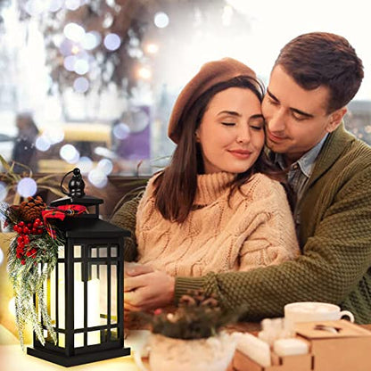 Vintage Metal Christmas Candle Lantern with LED Light - Black - 2