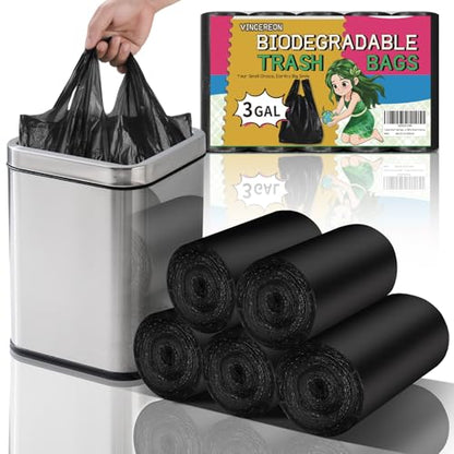 3 Gallon Black Trash Bags with Handles - 100 Count, Heavy Duty, Bathroom Waste Disposal