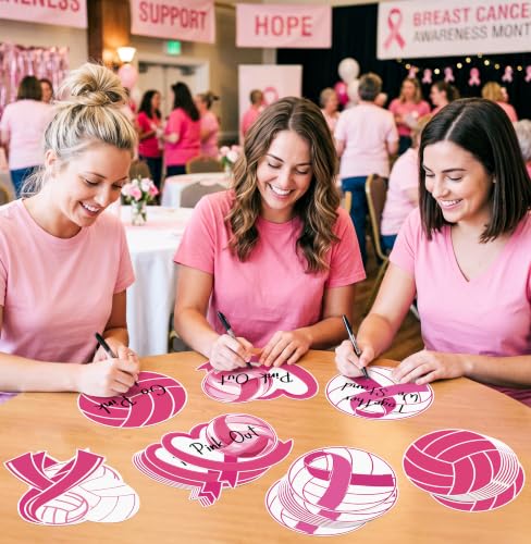 Pink Volleyball Cutouts for Breast Cancer Awareness Events, Party Decorations Set of 48