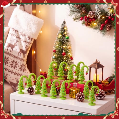 25 Pcs Lime Green Mini Crooked Christmas Tree Figurines Rubber - Holiday Decor
