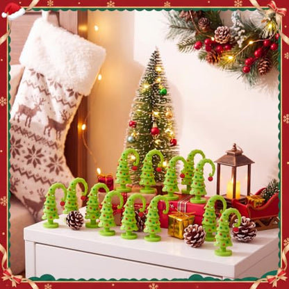 25 Pcs Lime Green Mini Crooked Christmas Tree Figurines Rubber - Holiday Decor